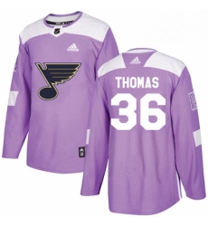 Mens Adidas St Louis Blues 36 Robert Thomas Authentic Purple Fights Cancer Practice NHL Jersey 