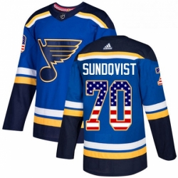 Mens Adidas St Louis Blues 70 Oskar Sundqvist Authentic Blue USA Flag Fashion NHL Jersey 