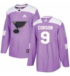 Mens Adidas St Louis Blues 9 Shayne Corson Authentic Purple Fights Cancer Practice NHL Jersey 