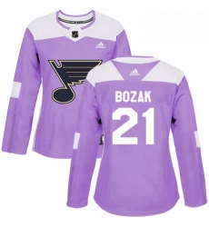 Womens Adidas St Louis Blues 21 Tyler Bozak Authentic Purple Fights Cancer Practice NHL Jersey 