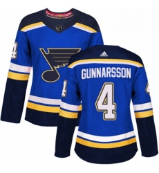 Womens Adidas St Louis Blues 4 Carl Gunnarsson Premier Royal Blue Home NHL Jersey 