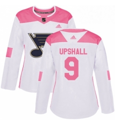 Womens Adidas St Louis Blues 9 Scottie Upshall Authentic WhitePink Fashion NHL Jersey 