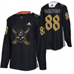 Men Tampa Bay Lightning 88 Andrei Vasilevskiy Black Gasparilla Inspired Pirate Themed Warmup Stitched jersey