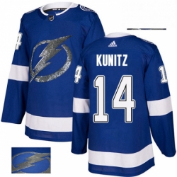 Mens Adidas Tampa Bay Lightning 14 Chris Kunitz Authentic Royal Blue Fashion Gold NHL Jersey 