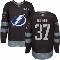 Mens Adidas Tampa Bay Lightning 37 Yanni Gourde Authentic Black 1917 2017 100th Anniversary NHL Jersey 