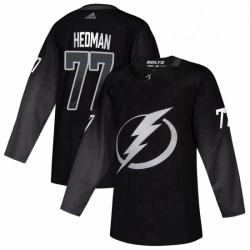 Mens Tampa Bay Lightning 77 Victor Hedman adidas Alternate Authentic Player Jersey Black 