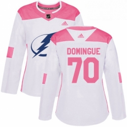 Womens Adidas Tampa Bay Lightning 70 Louis Domingue Authentic White Pink Fashion NHL Jersey 