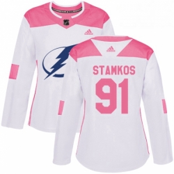 Womens Adidas Tampa Bay Lightning 91 Steven Stamkos Authentic WhitePink Fashion NHL Jersey 