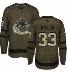 Mens Adidas Vancouver Canucks 33 Henrik Sedin Authentic Green Salute to Service NHL Jersey 