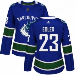 Womens Adidas Vancouver Canucks 23 Alexander Edler Premier Blue Home NHL Jersey 