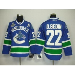 KIDS Vancouver Canucks 22 D.SEDIN blue 2011 Stanley Cup Jerseys