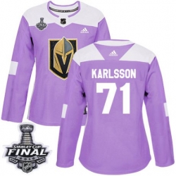 womens william karlsson vegas golden knights jersey purple adidas 71 nhl 2018 stanley cup final authentic fights cancer practice