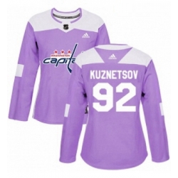 Womens Adidas Washington Capitals 92 Evgeny Kuznetsov Authentic Purple Fights Cancer Practice NHL Jersey 