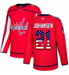 Youth Adidas Washington Capitals 21 Lucas Johansen Authentic Red USA Flag Fashion NHL Jersey 