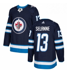 Mens Adidas Winnipeg Jets 13 Teemu Selanne Premier Navy Blue Home NHL Jersey 