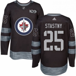 Mens Adidas Winnipeg Jets 25 Paul Stastny Authentic Black 1917 2017 100th Anniversary NHL Jerse