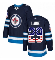 Mens Adidas Winnipeg Jets 29 Patrik Laine Authentic Navy Blue USA Flag Fashion NHL Jersey 