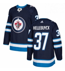 Mens Adidas Winnipeg Jets 37 Connor Hellebuyck Authentic Navy Blue Home NHL Jersey 