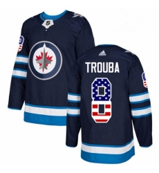 Mens Adidas Winnipeg Jets 8 Jacob Trouba Authentic Navy Blue USA Flag Fashion NHL Jersey 