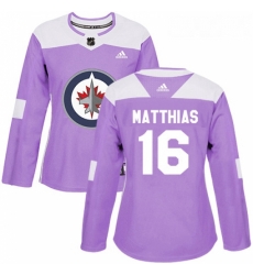 Womens Adidas Winnipeg Jets 16 Shawn Matthias Authentic Purple Fights Cancer Practice NHL Jersey 