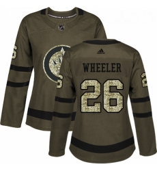 Womens Adidas Winnipeg Jets 26 Blake Wheeler Authentic Green Salute to Service NHL Jersey 