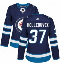 Womens Adidas Winnipeg Jets 37 Connor Hellebuyck Premier Navy Blue Home NHL Jersey 