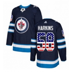 Youth Adidas Winnipeg Jets 58 Jansen Harkins Authentic Navy Blue USA Flag Fashion NHL Jersey 