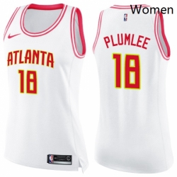 Womens Nike Atlanta Hawks 18 Miles Plumlee Swingman WhitePink Fashion NBA Jersey 