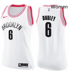 Womens Nike Brooklyn Nets 6 Jared Dudley Swingman White Pink Fashion NBA Jersey 