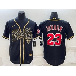 Men Chicago Bulls 23 Michael Jordan Black Gold With Patch Cool Base Stitched Baseball Jersey