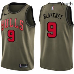 Youth Nike Chicago Bulls 9 Antonio Blakeney Swingman Green Salute to Service NBA Jersey 