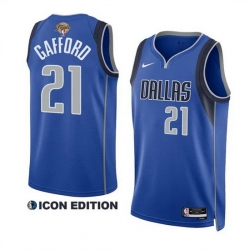 Men Dallas Mavericks 21 Daniel Gafford Blue 2024 Finals Icon Edition Stitched Basketball Jersey