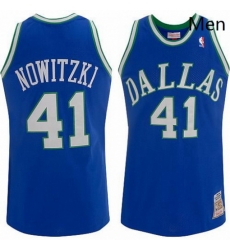 Mens Mitchell and Ness Dallas Mavericks 41 Dirk Nowitzki Swingman Blue Throwback NBA Jersey