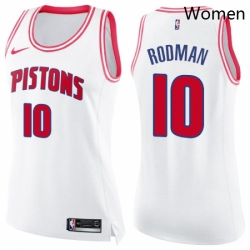 Womens Nike Detroit Pistons 10 Dennis Rodman Swingman WhitePink Fashion NBA Jersey