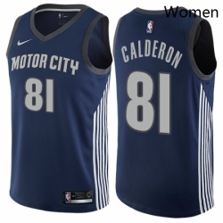 Womens Nike Detroit Pistons 81 Jose Calderon Swingman Navy Blue NBA Jersey City Edition 