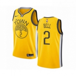 Mens Nike Golden State Warriors 2 Jordan Bell Yellow Swingman Jersey Earned Edition 