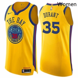 Womens Nike Golden State Warriors 35 Kevin Durant Swingman Gold NBA Jersey City Edition