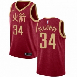 Mens Nike Houston Rockets 34 Hakeem Olajuwon Swingman Red NBA Jersey 2018 19 City Edition