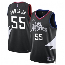 Men Los Angeles Clippers 55 Derrick Jones Jr Black Statement Edition Stitched Jersey