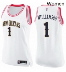 Womens Nike New Orleans Pelicans 1 Zion Williamson White Pink NBA Swingman Fashion Jersey 