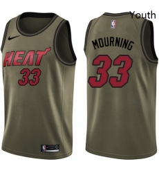 Youth Nike Miami Heat 33 Alonzo Mourning Swingman Green Salute to Service NBA Jersey