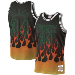 Milwaukee Bucks 34 Ray Allen Black 1996 97 Hardwood Classics Flames Swingman Jersey