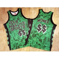 Men Hulu Has Live Sports Green $$ Money Stitched Basketball Jersey