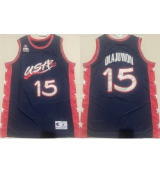 Men USA Basketball 15 Hakeem Olajuwon Navy Stitched Jersey Men USA Basketball 15 Hakeem Olajuwon Navy Stitched Jersey