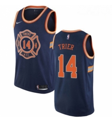 Mens Nike New York Knicks 14 Allonzo Trier Swingman Navy Blue NBA Jersey City Edition 