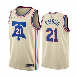 Men Philadelphia 76ers 21 Joel Embiid Cream NBA Swingman 2020 21 Earned Edition Jersey