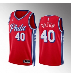 Men Philadelphia 76ers 40 Nicolas Batum Red Statement Edition Stitched Jersey