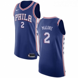 Womens Nike Philadelphia 76ers 2 Moses Malone Authentic Blue Road NBA Jersey Icon Edition