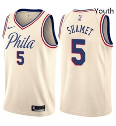 Youth Nike Philadelphia 76ers 5 Landry Shamet Swingman Cream NBA Jersey City Edition 