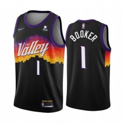 Men Phoenix Suns 1 Devin Booker Black 2021 City Edition 75th Anniversary Stitched Jersey